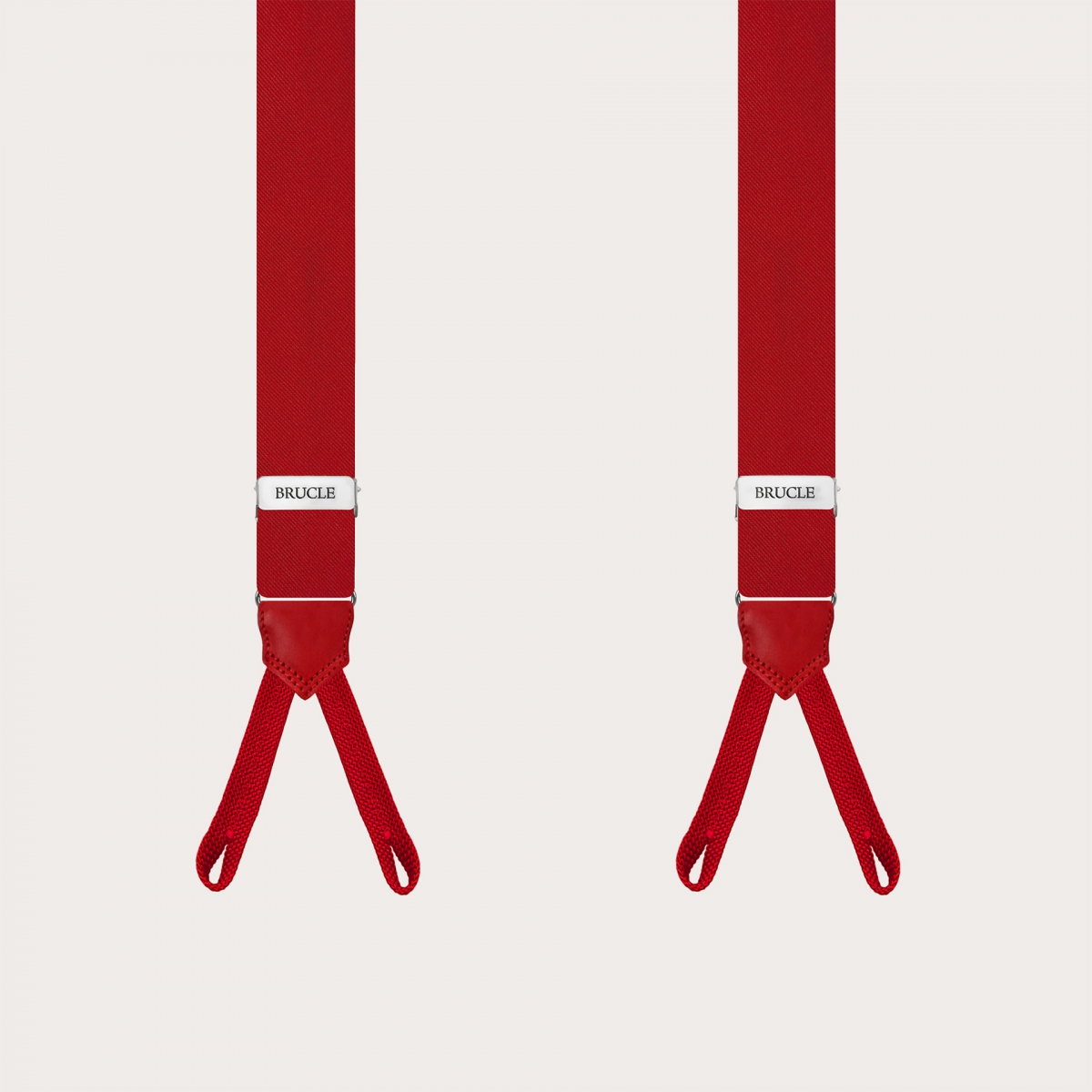 Narrow red silk satin suspenders with buttonholes