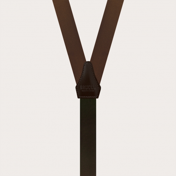 Narrow brown silk suspenders with gold buttons or clips