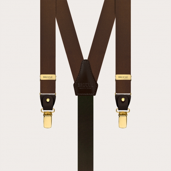 Narrow brown silk suspenders with gold buttons or clips