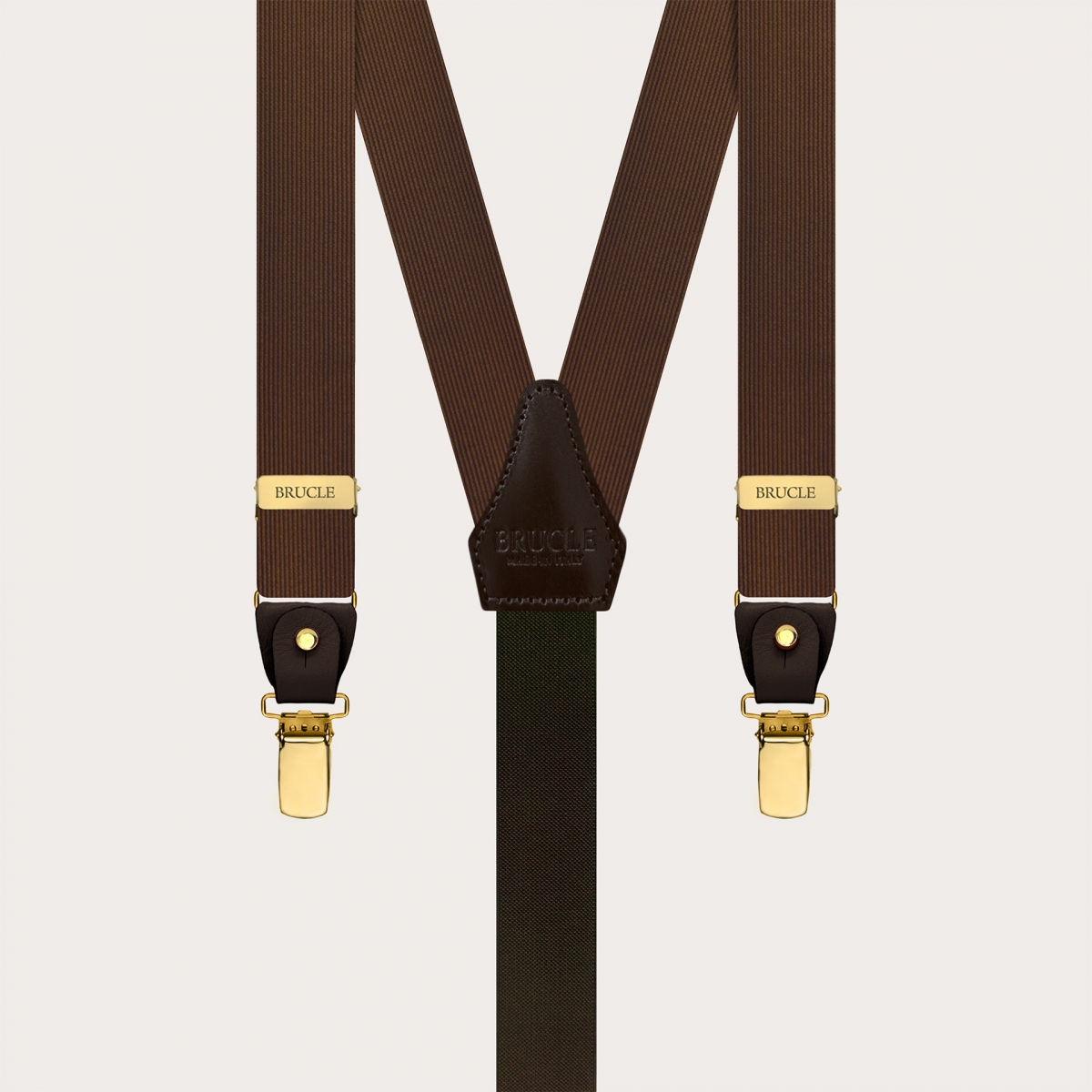 Narrow brown silk suspenders with gold buttons or clips