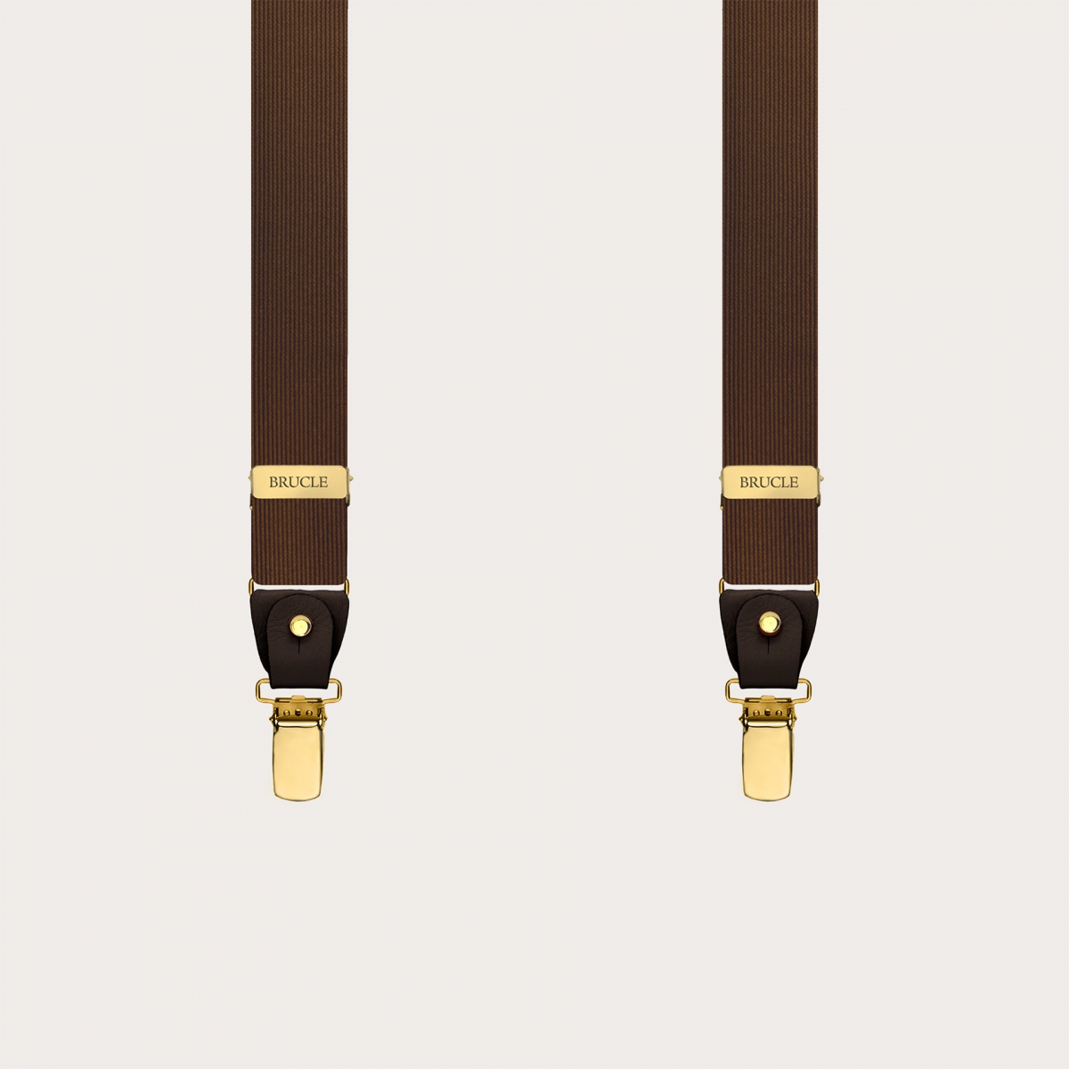 Narrow brown silk suspenders with gold buttons or clips