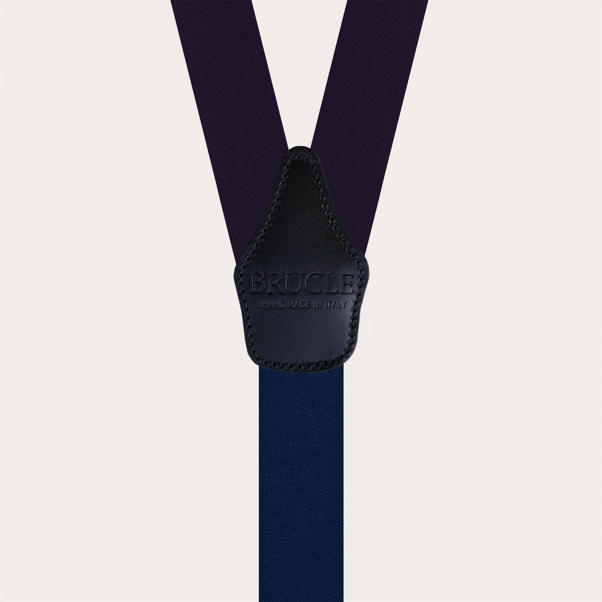 Blue men's suspenders with gold clips in silk satin for buttons or clips