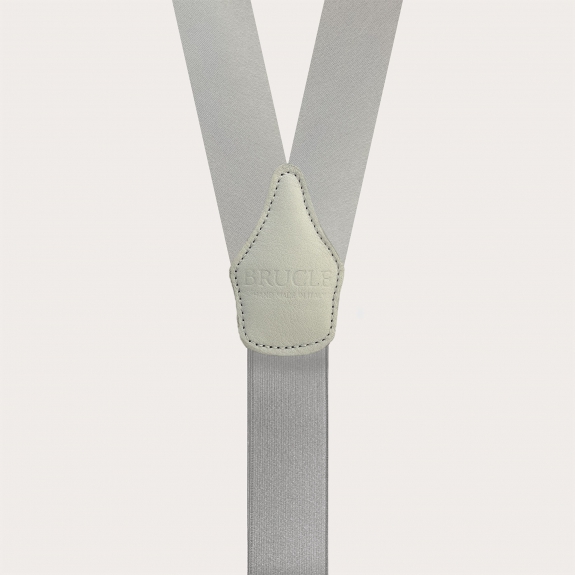 Grey silk satin suspenders with braid runners