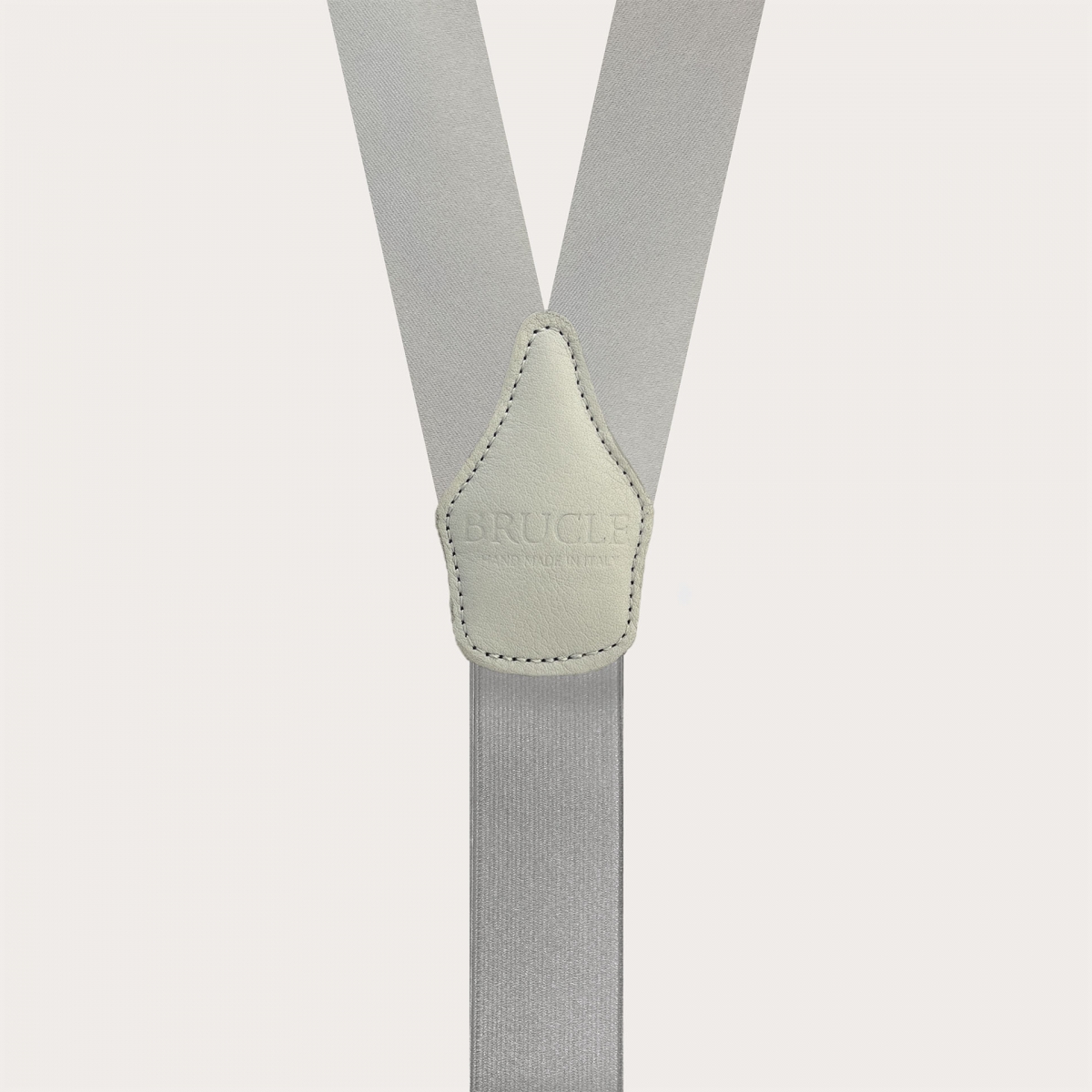 Grey silk satin suspenders with braid runners