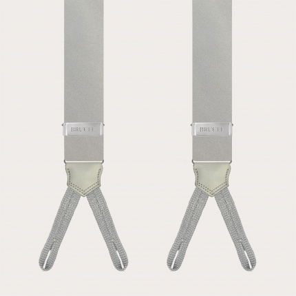 Grey silk satin suspenders with braid runners