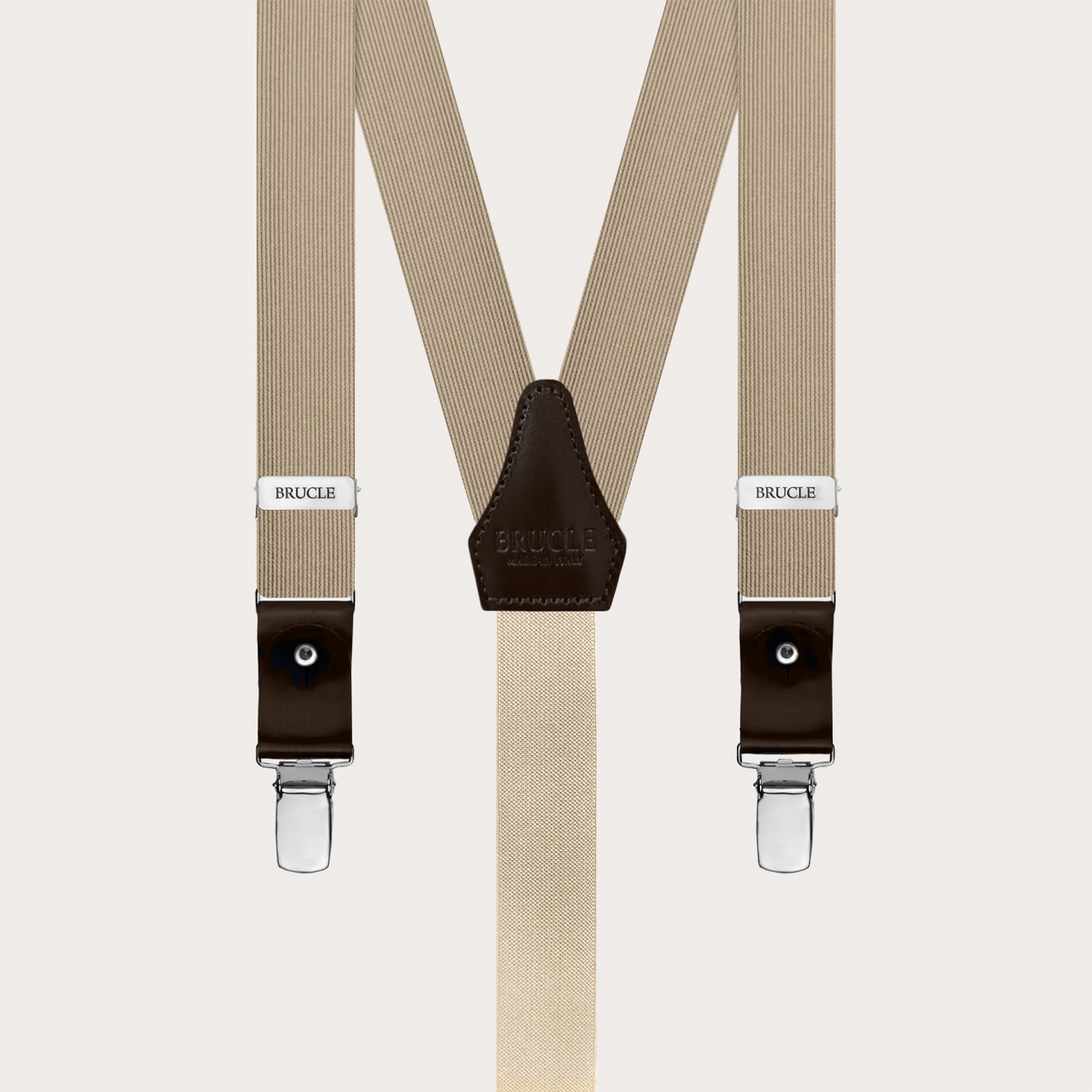 Narrow champagne dual-use suspenders with buttons or clips