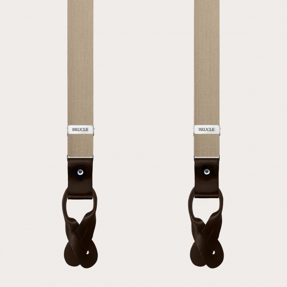 Narrow champagne dual-use suspenders with buttons or clips