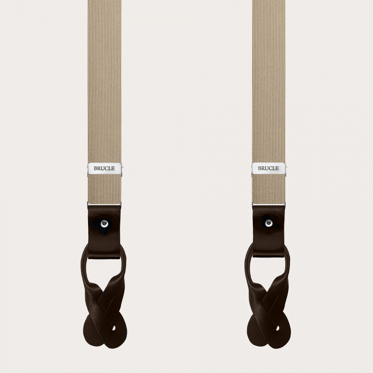 Narrow champagne dual-use suspenders with buttons or clips