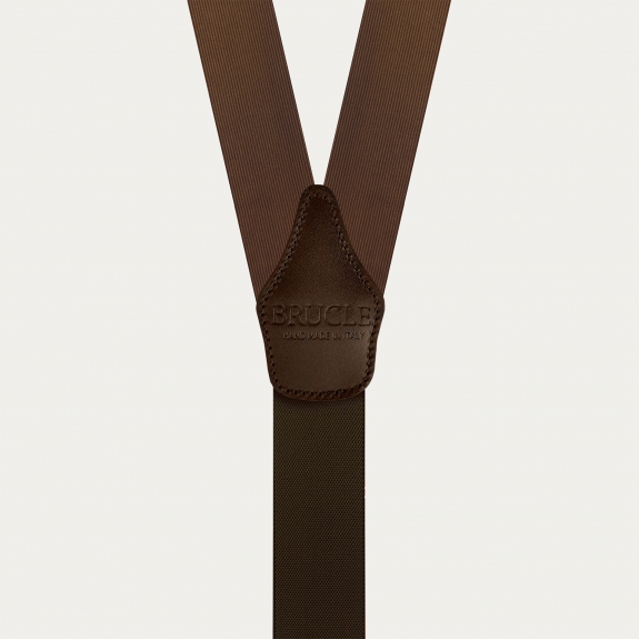 Brown silk dual-use suspenders with gold clips