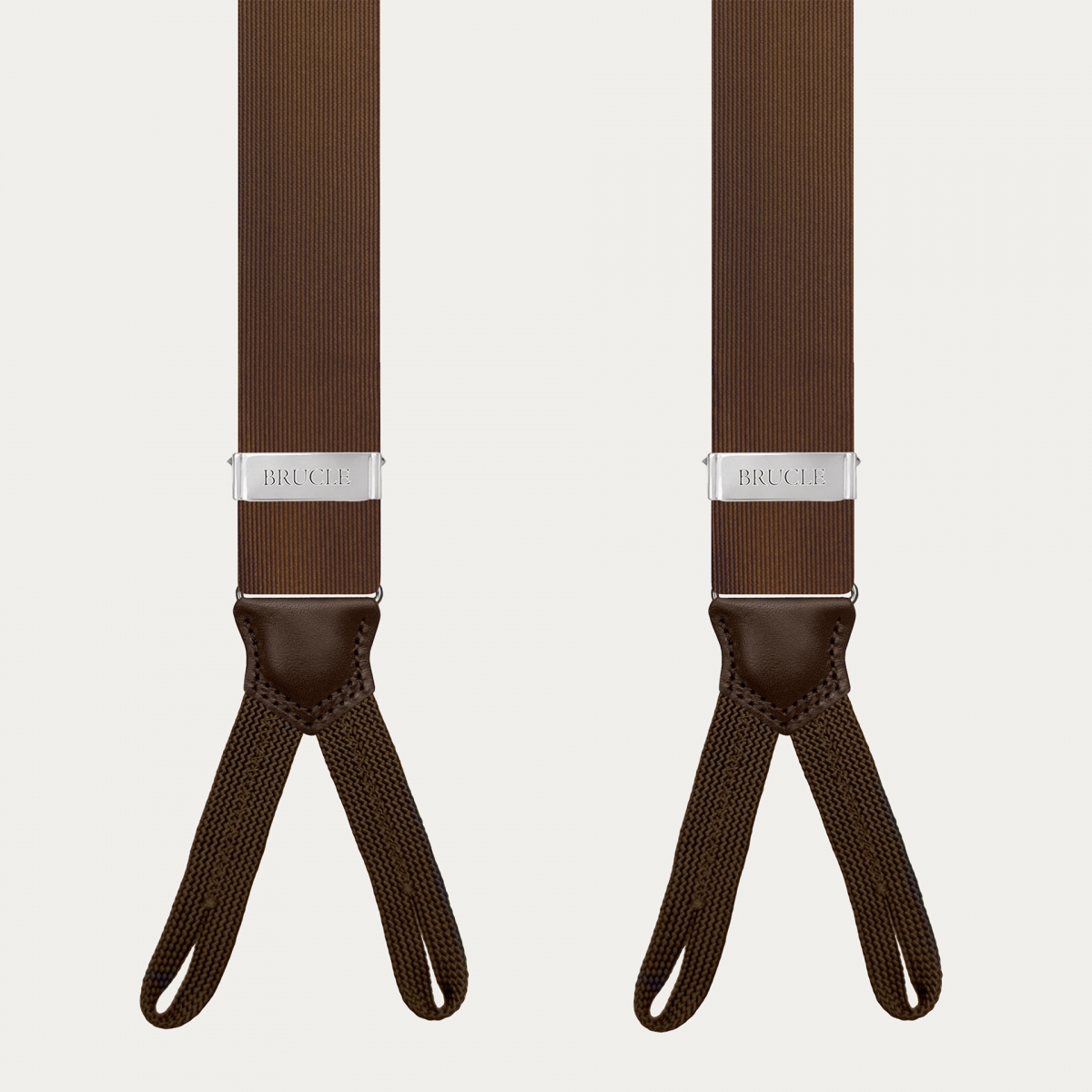 Brown silk men's suspenders with buttonholes, for buttons