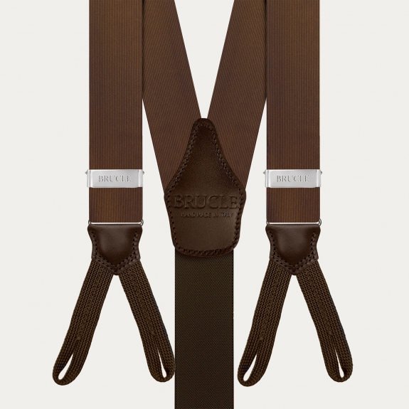 Brown silk men's suspenders with buttonholes, for buttons