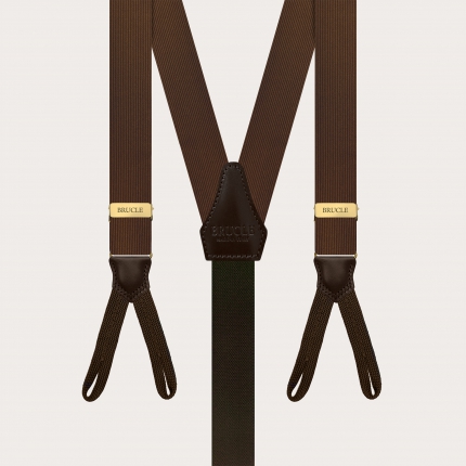 Narrow suspenders in brown and gold silk with buttonholes