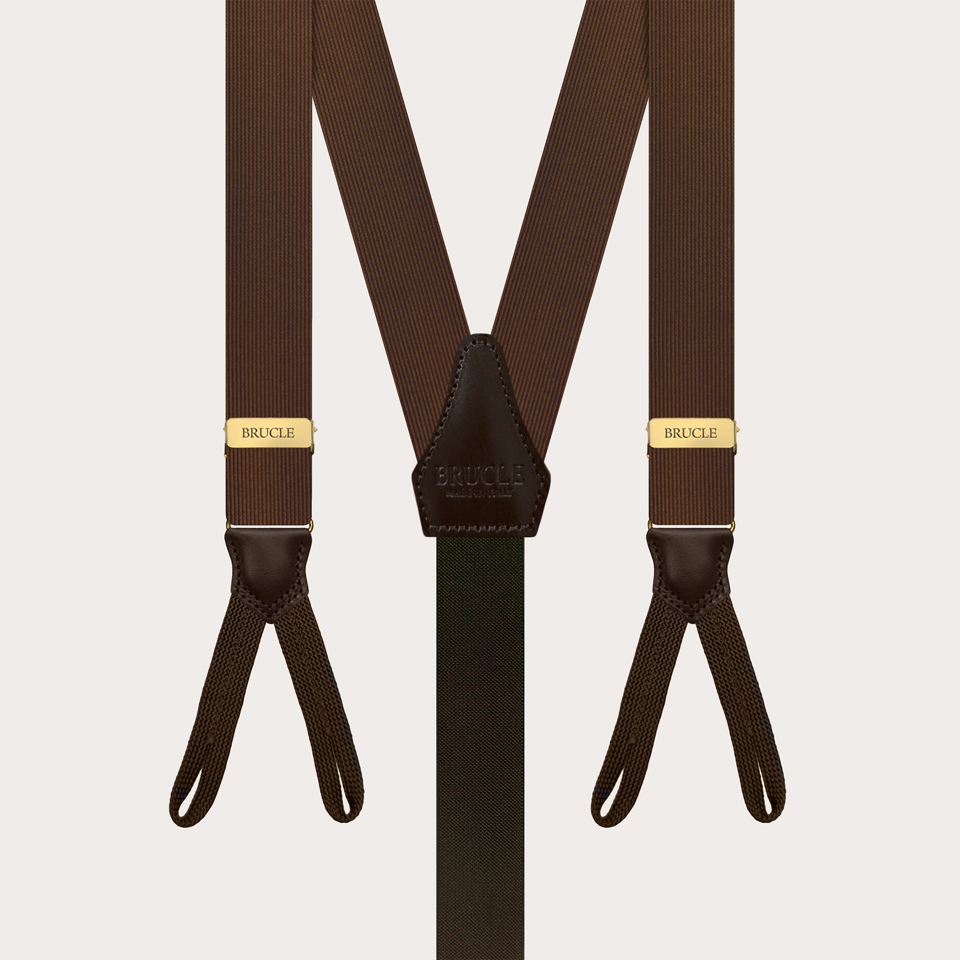 Narrow suspenders in brown and gold silk with buttonholes