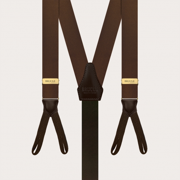 Narrow suspenders in brown and gold silk with buttonholes