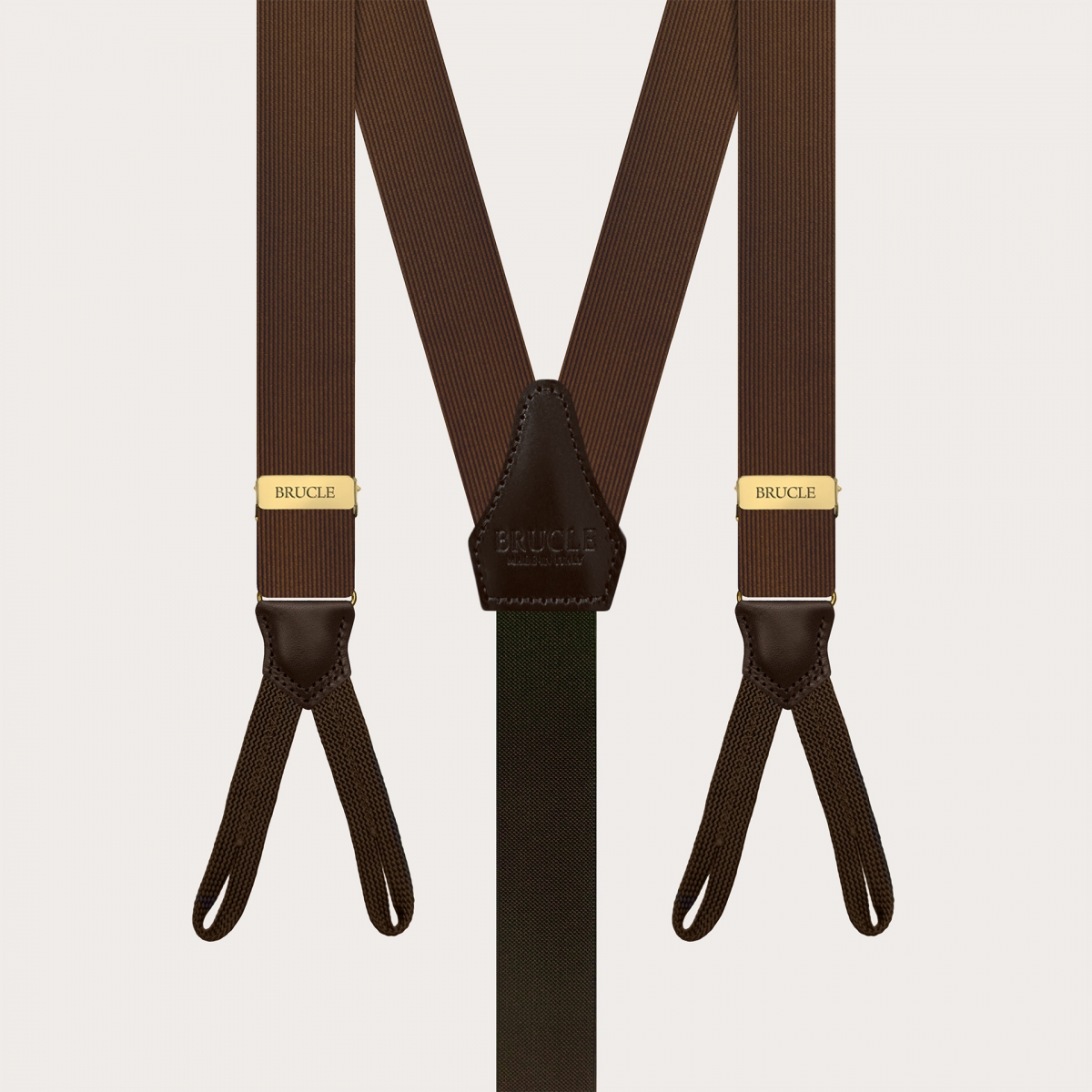 Narrow suspenders in brown and gold silk with buttonholes