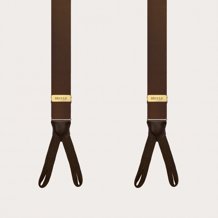 Narrow suspenders in brown and gold silk with buttonholes