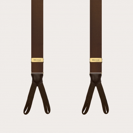 Narrow suspenders in brown and gold silk with buttonholes