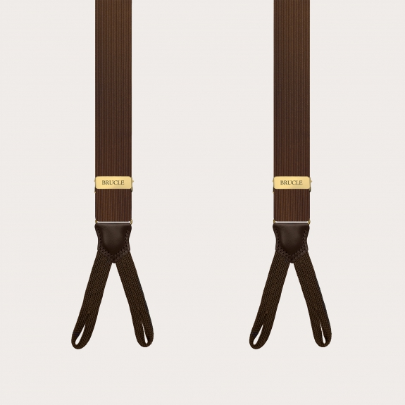 Narrow suspenders in brown and gold silk with buttonholes