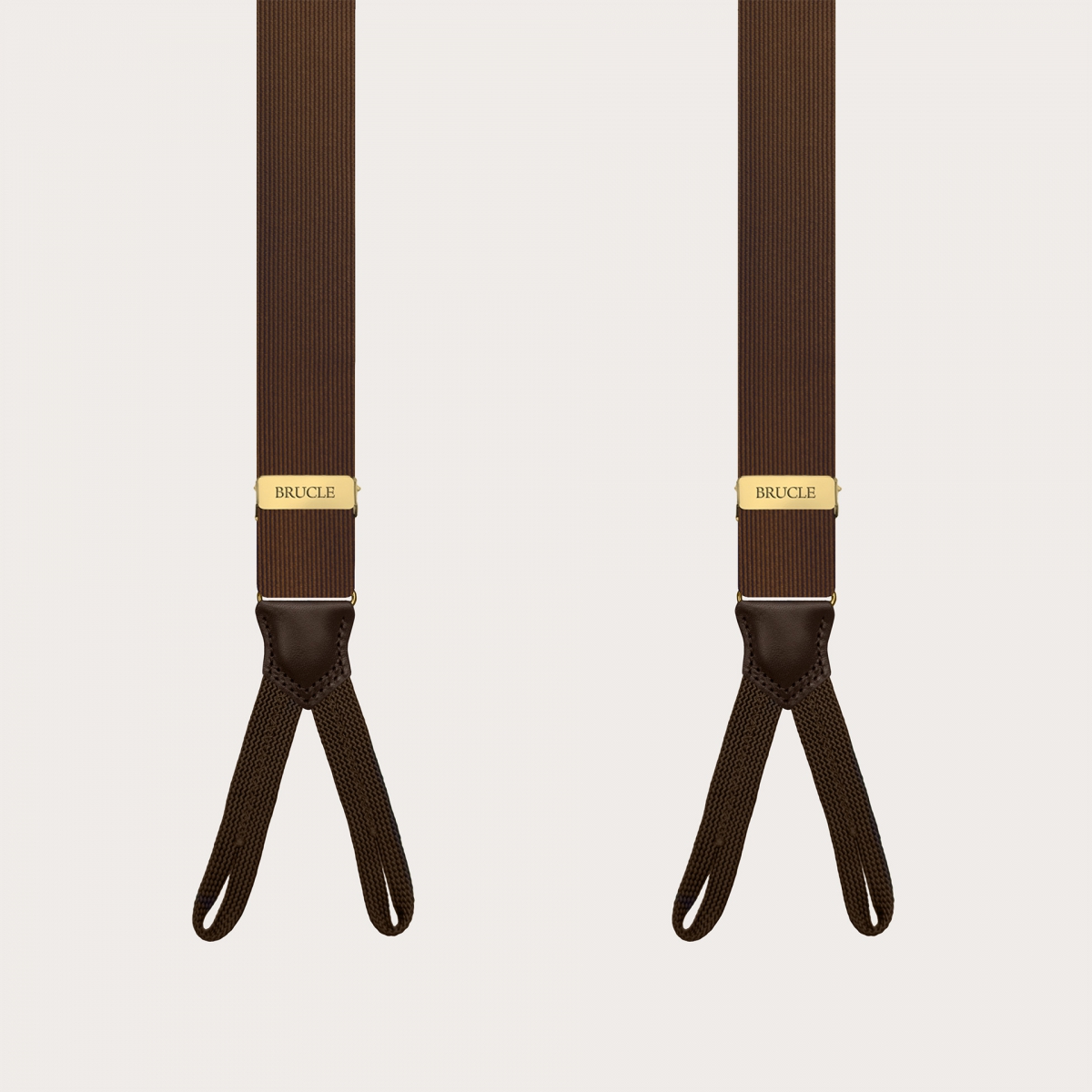 Narrow suspenders in brown and gold silk with buttonholes