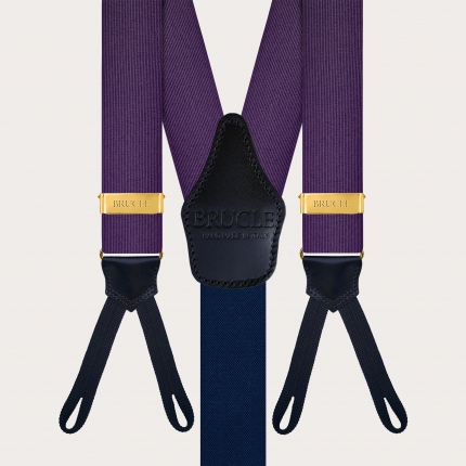 Purple and gold silk suspenders with buttonholes