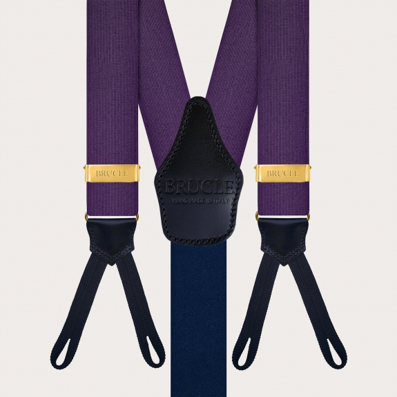 Purple and gold silk suspenders with buttonholes