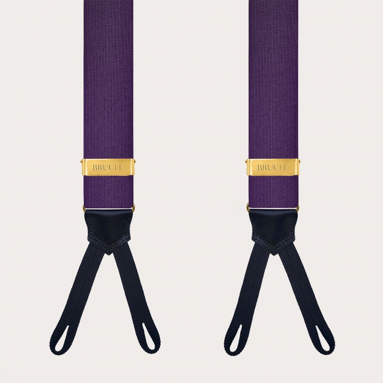 Purple and gold silk suspenders with buttonholes