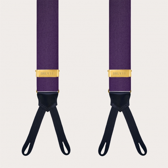 Purple and gold silk suspenders with buttonholes