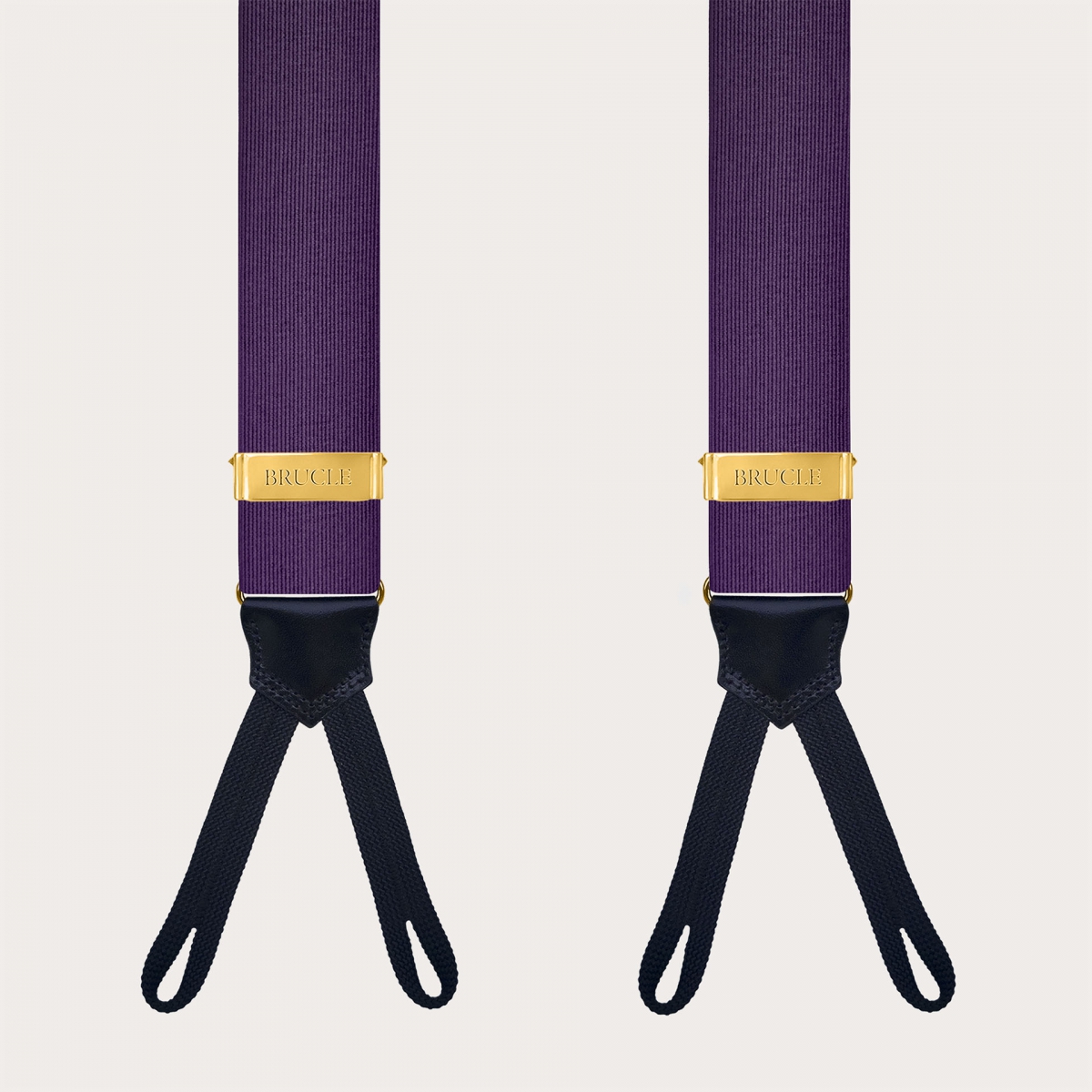 Purple and gold silk suspenders with buttonholes