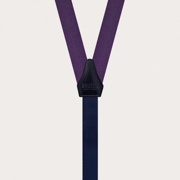 Narrow purple suspenders in jacquard silk with gold metal parts