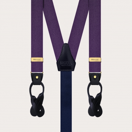 Narrow purple suspenders in jacquard silk with gold metal parts