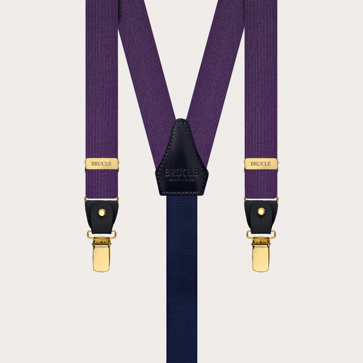 Narrow purple suspenders in jacquard silk with gold metal parts