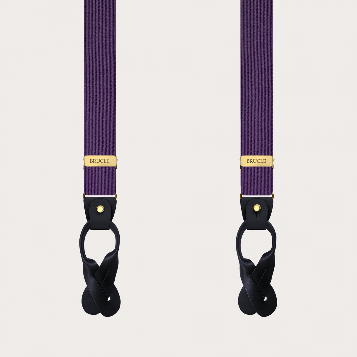 Narrow purple suspenders in jacquard silk with gold metal parts