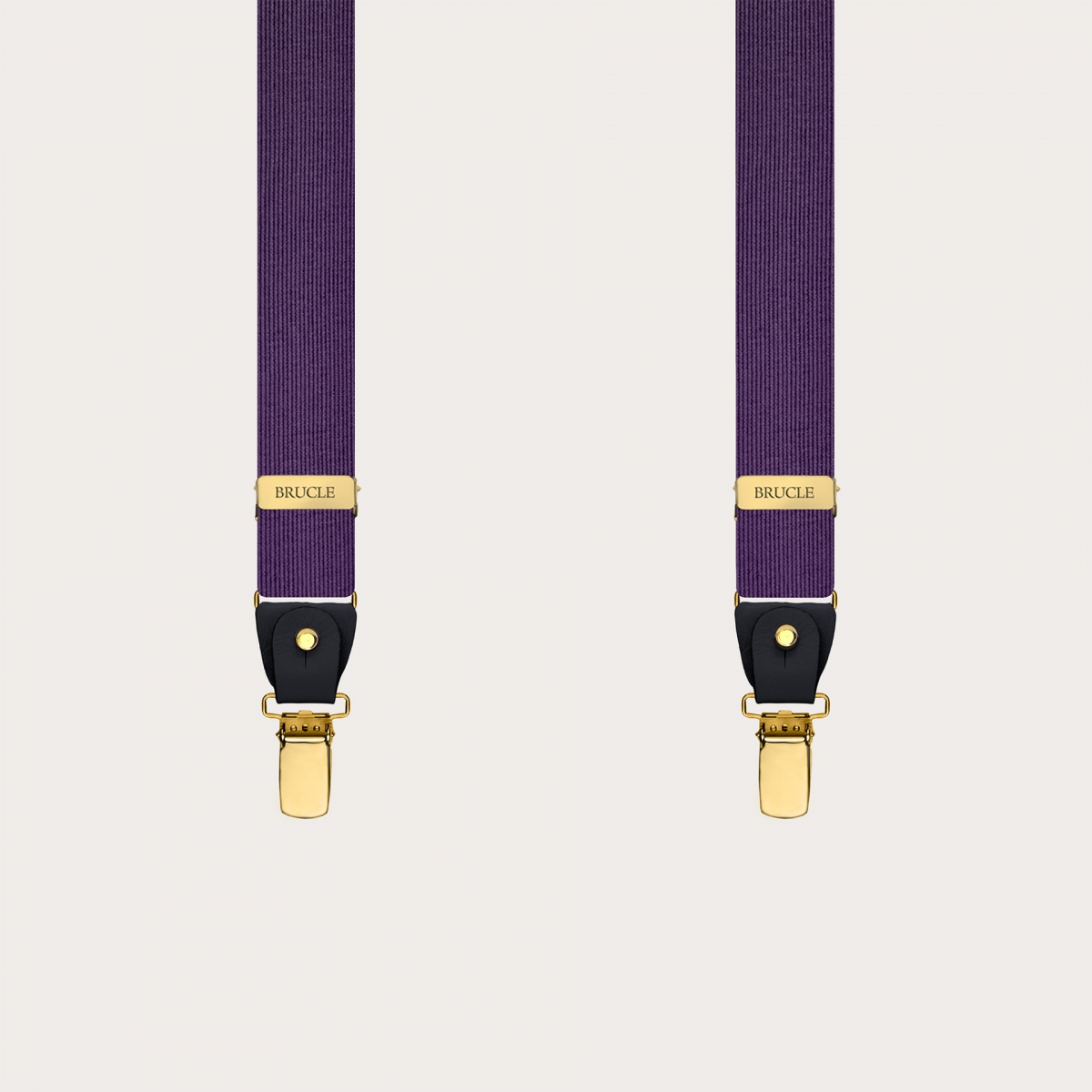 Narrow purple suspenders in jacquard silk with gold metal parts