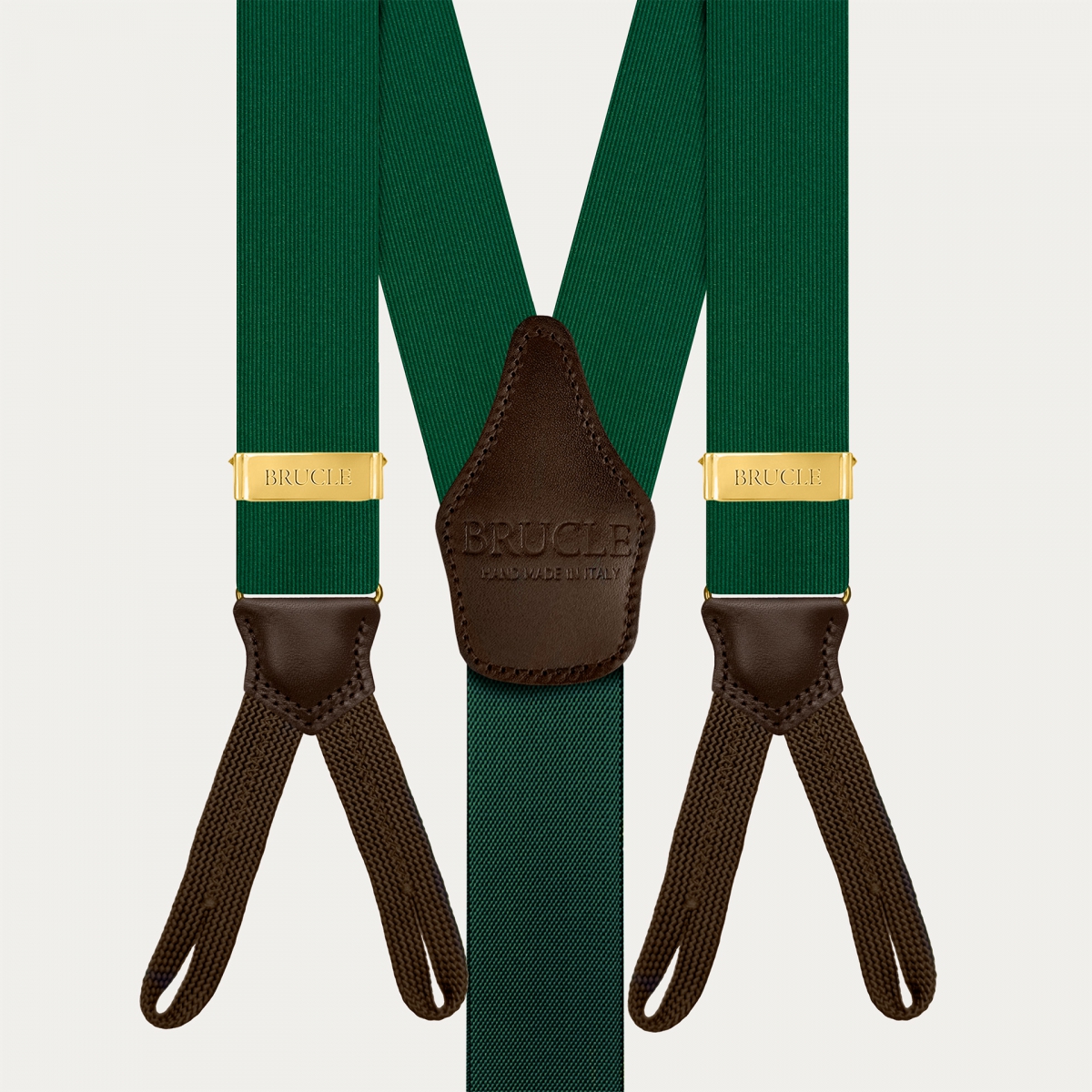 Green and gold men's silk suspenders with buttonholes