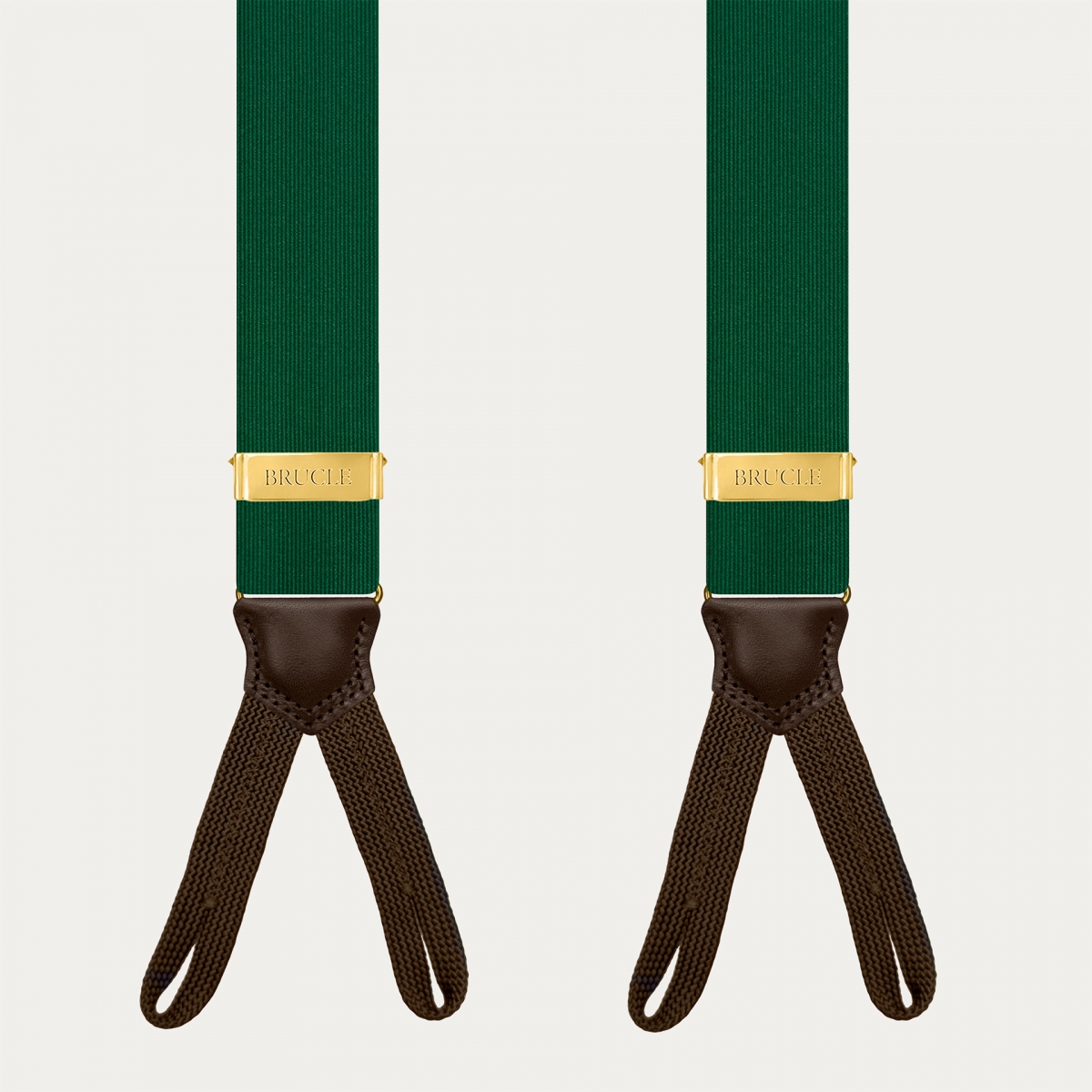 Green and gold men's silk suspenders with buttonholes