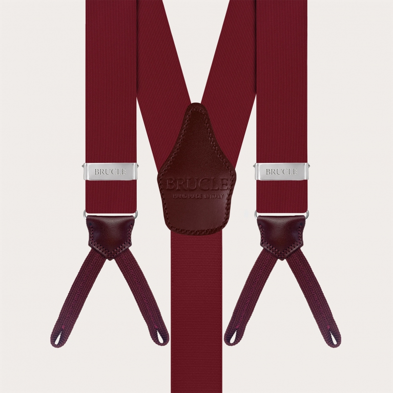 Formal Y-shape suspenders with braid runners, burgundy