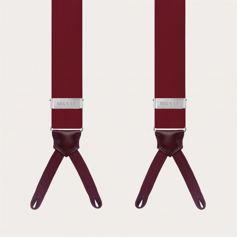 Formal Y-shape suspenders with braid runners, burgundy