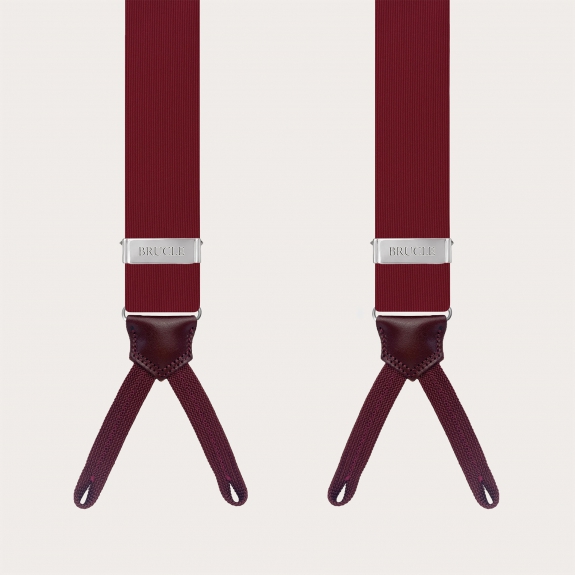 Formal Y-shape suspenders with braid runners, burgundy