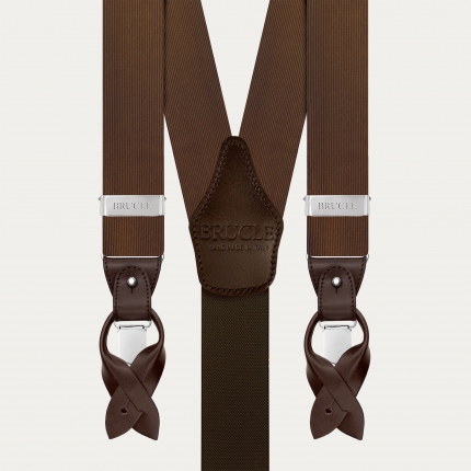 Elegant set of suspenders, necktie and pocket square in brown