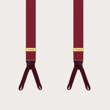 Burgundy braces with gold adjusters in silk with buttonholes