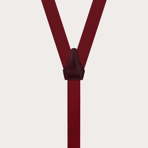 Burgundy silk suspenders with gold double-use clips