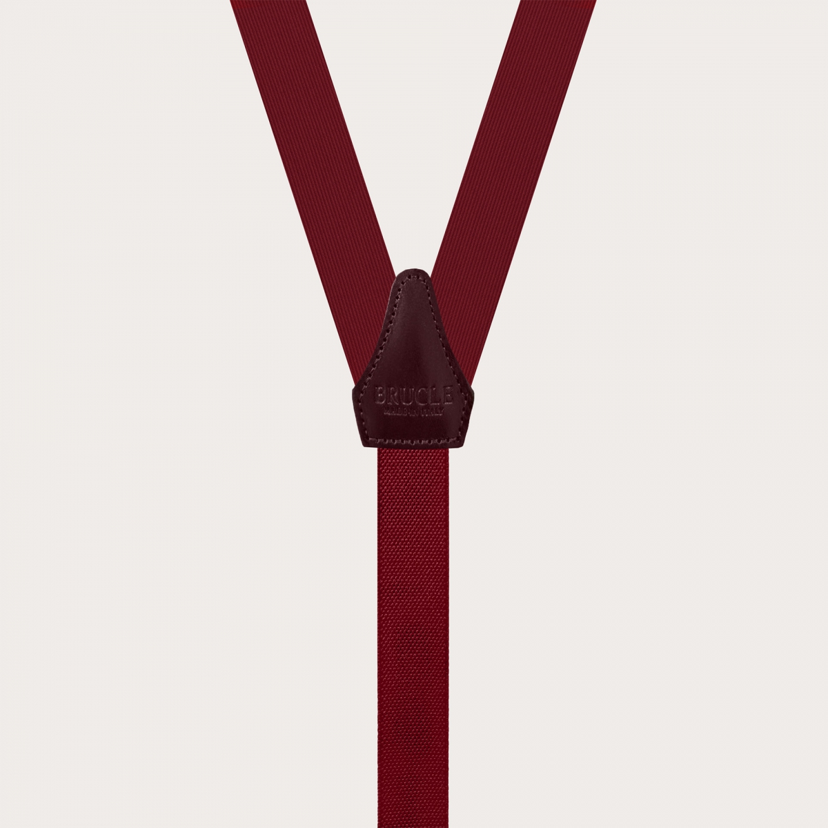 Burgundy silk suspenders with gold double-use clips