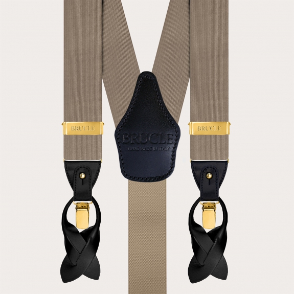 Men's suspenders in ecru silk with gold metal parts for buttons or clips