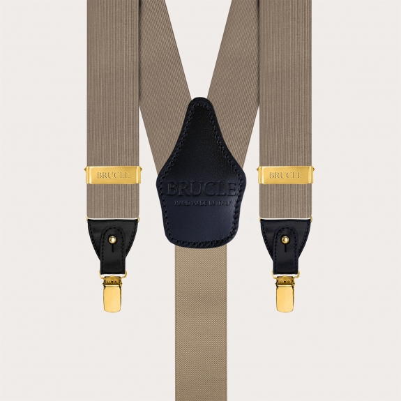 Men's suspenders in ecru silk with gold metal parts for buttons or clips