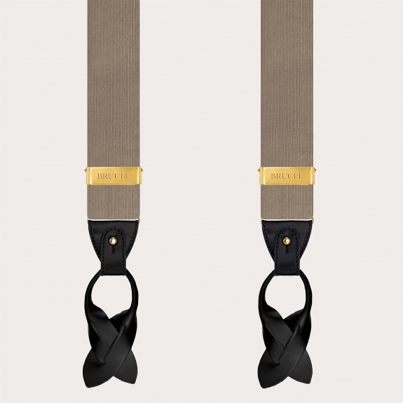 Men's suspenders in ecru silk with gold metal parts for buttons or clips