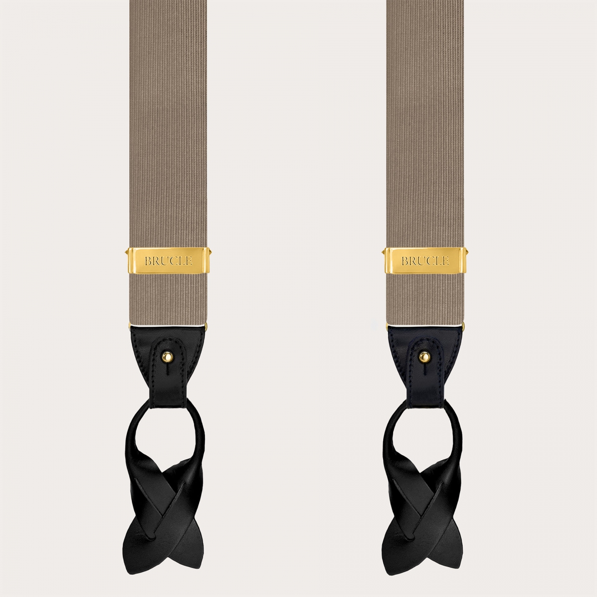 Men's suspenders in ecru silk with gold metal parts for buttons or clips