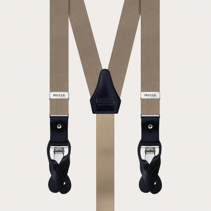 Narrow ecru silk suspenders for buttons or clips