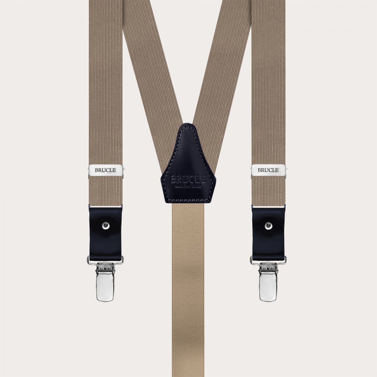 Narrow ecru silk suspenders for buttons or clips