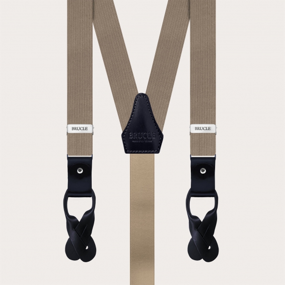 Narrow ecru silk suspenders for buttons or clips