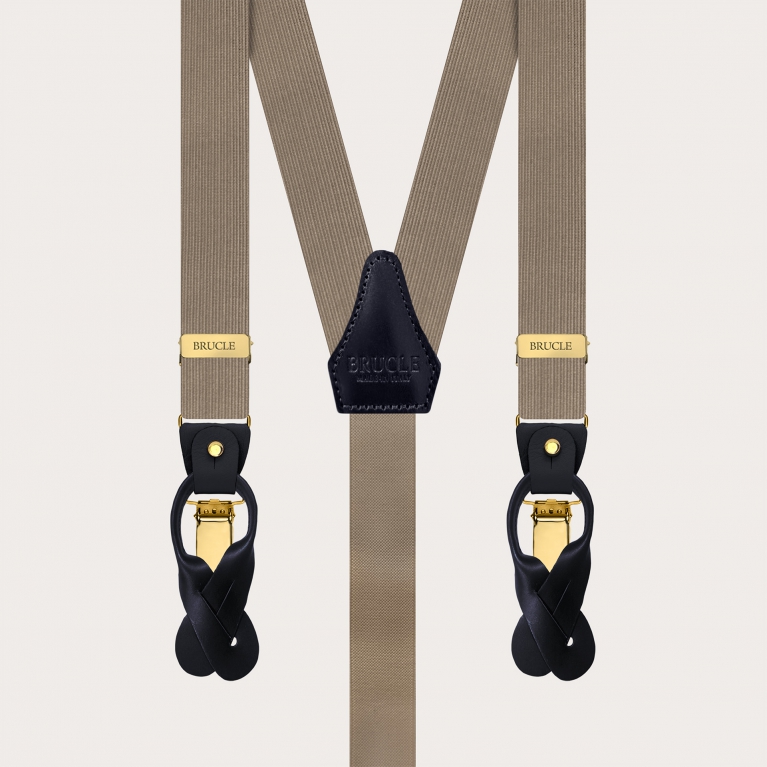 Narrow ecru suspenders dual-use with gold clips